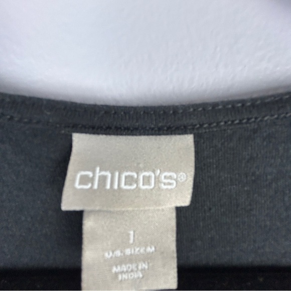 Chico's Embroidered Scenic Long Sleeve Cotton Modal Tee Medium Black - Picture 7 of 14